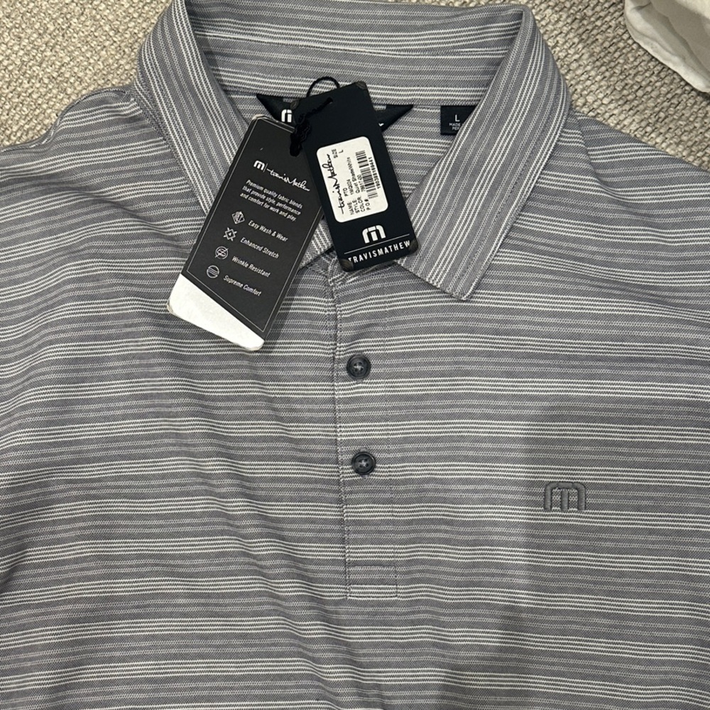 Travis Mathew Gray Striped Golf Polo - New w/ Tags